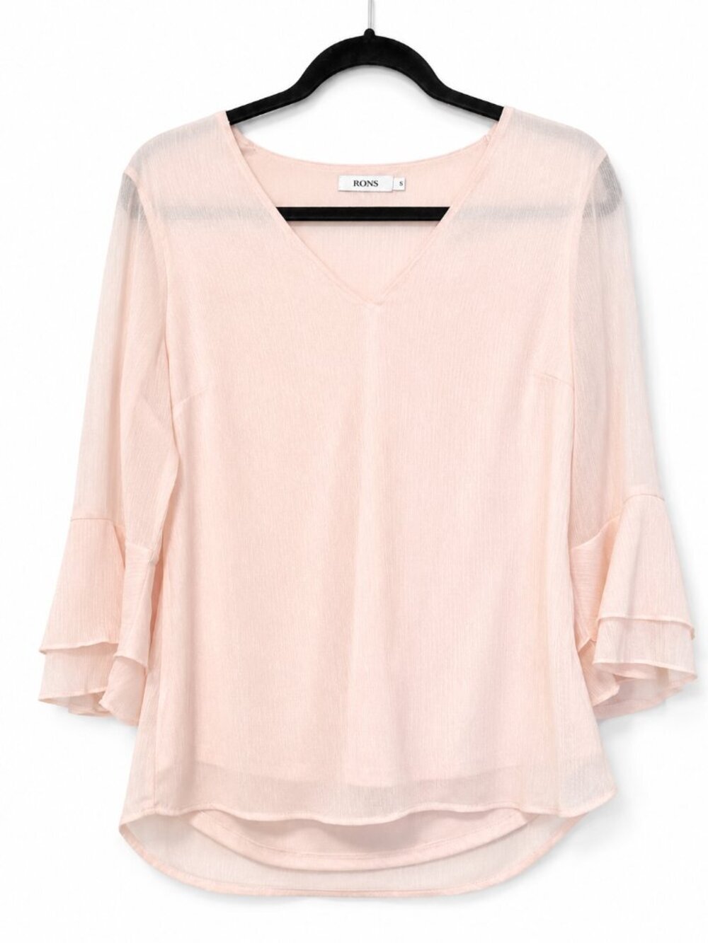 RICKI'S Soft Pink Shimmer Bell sleeve v-neck blouse - 6